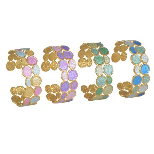 304 Stainless Steel Cuff Bangle, gold color plated, for woman & enamel & hollow, more colors for choice, Sold By PC