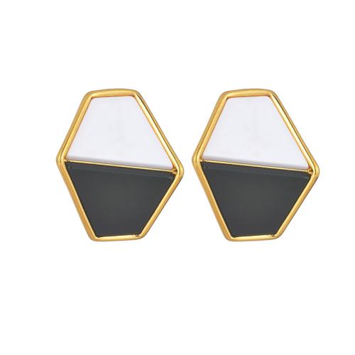 Stainless Steel Stud Earrings, 304 Stainless Steel, with Acrylic, plated, fashion jewelry & for woman, golden, Sold By Pair