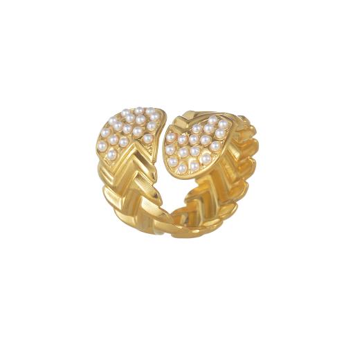 Cubic Zirconia Stainless Steel Finger Ring, 304 Stainless Steel, with Plastic Pearl, plated, different materials for choice & micro pave cubic zirconia & for woman, more colors for choice, Sold By PC