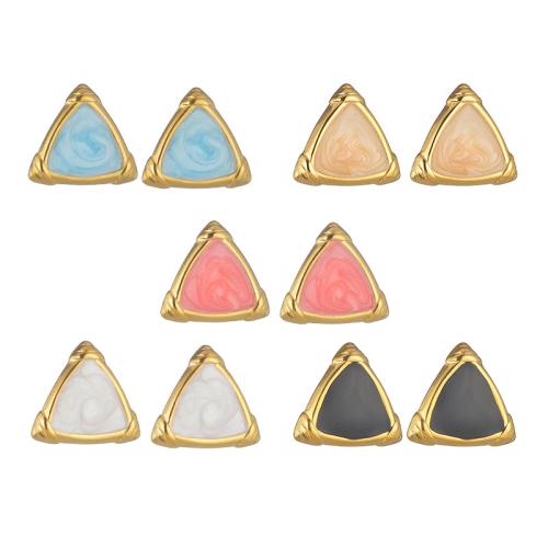 Stainless Steel Stud Earrings, 304 Stainless Steel, Triangle, gold color plated, fashion jewelry & for woman & enamel, more colors for choice, Sold By Pair