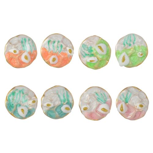 Stainless Steel Stud Earrings, 304 Stainless Steel, with Shell, gold color plated, fashion jewelry & for woman & enamel, more colors for choice, Sold By Pair