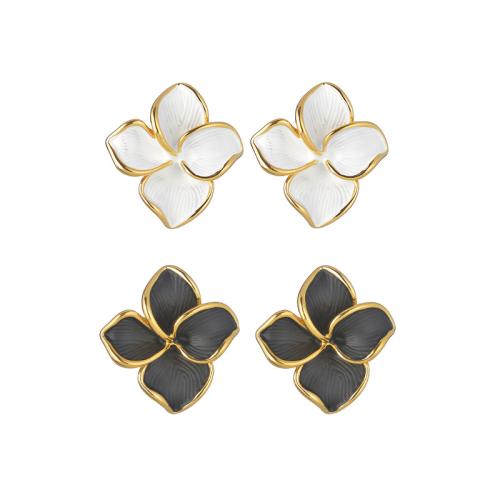 Stainless Steel Stud Earrings, 304 Stainless Steel, Flower, gold color plated, fashion jewelry & for woman & enamel, more colors for choice, Sold By Pair