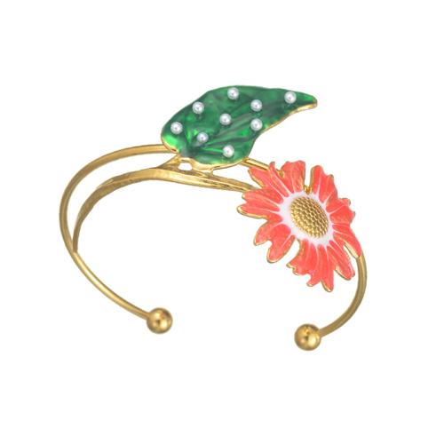 304 Stainless Steel Cuff Bangle, with Plastic Pearl, plated, different styles for choice & for woman & enamel, golden, Sold By PC