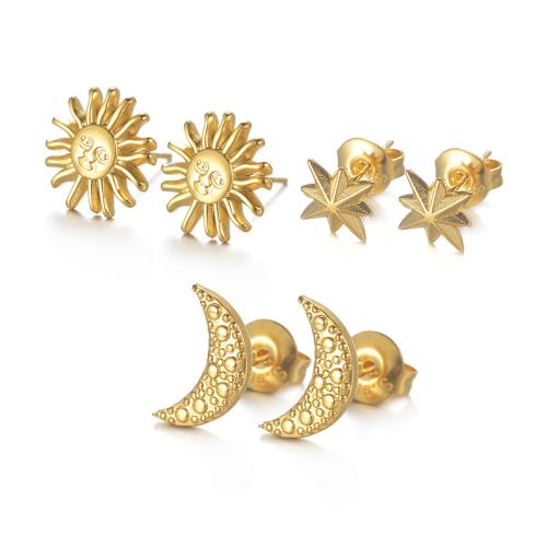Stainless Steel Stud Earrings, 304 Stainless Steel, plated, fashion jewelry & different styles for choice & for woman, golden, Sold By Pair