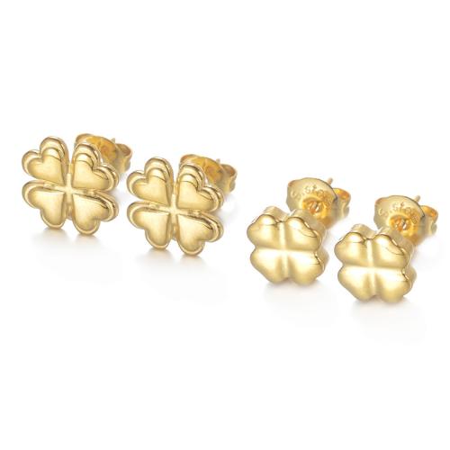 Stainless Steel Stud Earrings, 304 Stainless Steel, Four Leaf Clover, 18K gold plated, fashion jewelry & different styles for choice & for woman, Sold By Pair