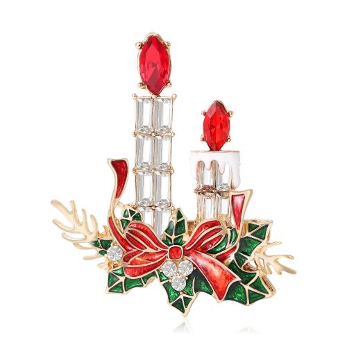 Christmas Brooches, Tibetan Style, Candle, plated, fashion jewelry & enamel & with rhinestone, mixed colors, Sold By PC