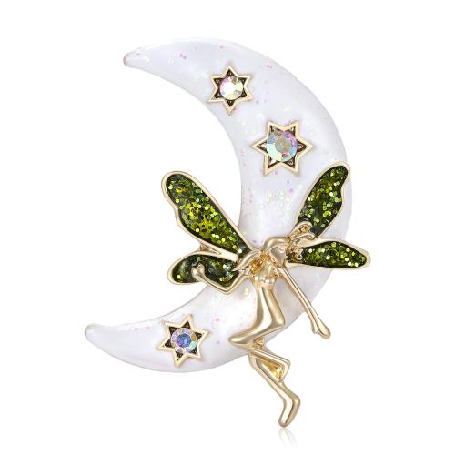 Rhinestone Brooch, Tibetan Style, Moon, plated, fashion jewelry & enamel & with rhinestone, mixed colors, Sold By PC