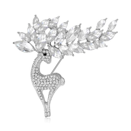 Broches de Diamantes de Imitación, aleación de zinc, Ciervo, chapado, Joyería & con diamantes de imitación, color mixto, Vendido por UD