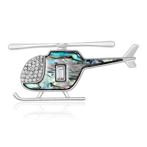 Shell Brooch, Tibetan Style, with Abalone Shell, Airplane, plated, fashion jewelry & with rhinestone, silver color, Sold By PC