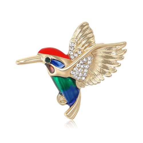 El esmalte Broche, aleación de zinc, Pájaro, chapado, Joyería & con diamantes de imitación, color mixto, Vendido por UD