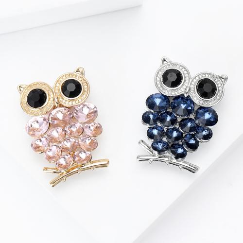 Broche de strass, alliage de zinc, hibou, Placage, bijoux de mode & avec strass, plus de couleurs à choisir, Vendu par PC