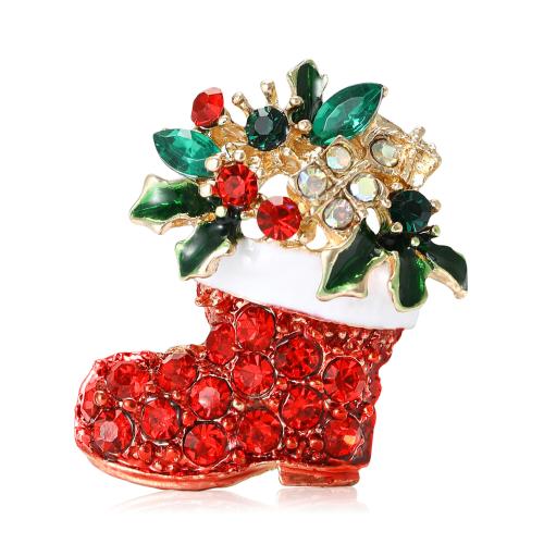 Christmas Brooches, Tibetan Style, Christmas Sock, plated, fashion jewelry & with rhinestone, mixed colors, Sold By PC