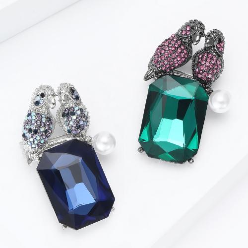 Crystal Brooch, Tibetan Style, with Crystal, Parrot, plated, fashion jewelry & with rhinestone, more colors for choice, Sold By PC