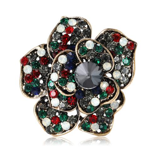 Rhinestone Brooch, Tibetan Style, Flower, plated, fashion jewelry & with rhinestone, mixed colors, Sold By PC