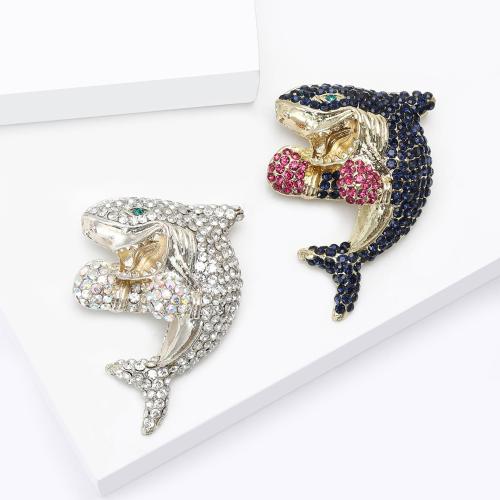 Rhinestone Brooch, Tibetan Style, Shark, plated, fashion jewelry & with rhinestone, more colors for choice, Sold By PC
