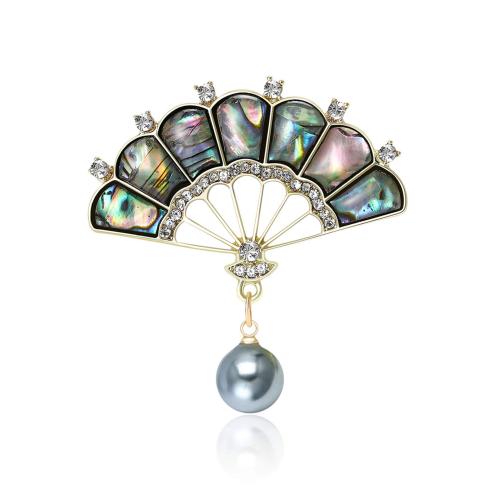 Shell Brooch, Tibetan Style, with Abalone Shell, Fan, plated, fashion jewelry & with rhinestone, mixed colors, Sold By PC
