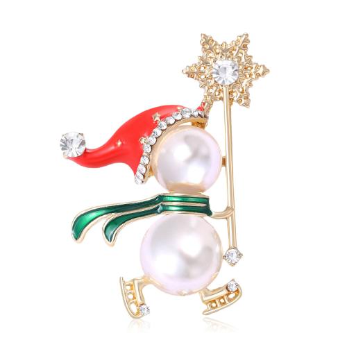 Christmas Brooches, Tibetan Style, with Plastic Pearl, Snowman, plated, Christmas Design & fashion jewelry & enamel & with rhinestone, mixed colors, Sold By PC
