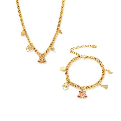 Cubic Zirconia Stainless Steel Jewelry Sets, 304 Stainless Steel, plated, different styles for choice & micro pave cubic zirconia & for woman, golden, Sold By PC