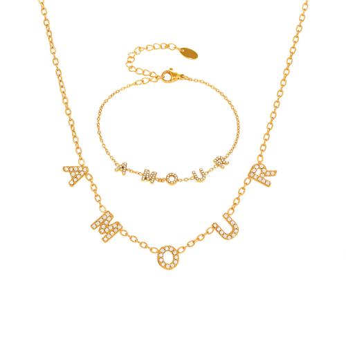 Cubic Zirconia Stainless Steel Jewelry Sets, 304 Stainless Steel, plated, different styles for choice & micro pave cubic zirconia & for woman, golden, Sold By PC