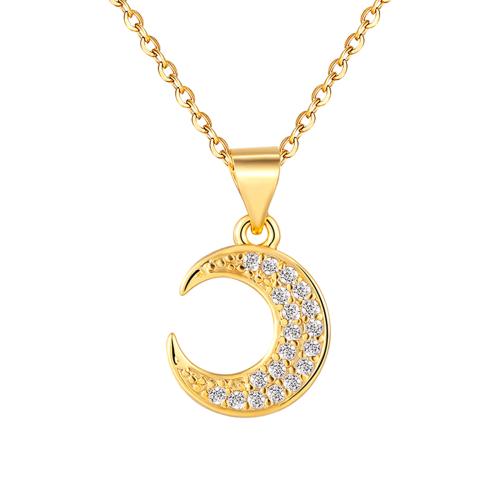 Cubic Zircon Micro Pave Brass Necklace, with 5cm extender chain, Moon, fashion jewelry & micro pave cubic zirconia & for woman, more colors for choice, Length:45 cm, Sold By PC