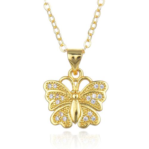Cubic Zircon Micro Pave Brass Necklace, with 5cm extender chain, Butterfly, fashion jewelry & micro pave cubic zirconia & for woman, more colors for choice, Length:45 cm, Sold By PC