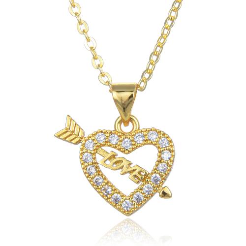 Cubic Zircon Micro Pave Brass Necklace, with 5cm extender chain, Heart, micro pave cubic zirconia & for woman & hollow, more colors for choice, Length:45 cm, Sold By PC