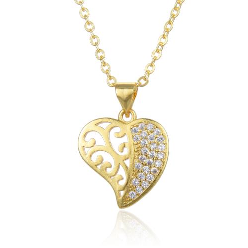 Cubic Zircon Micro Pave Brass Necklace, with 5cm extender chain, Heart, micro pave cubic zirconia & for woman & hollow, more colors for choice, Length:45 cm, Sold By PC