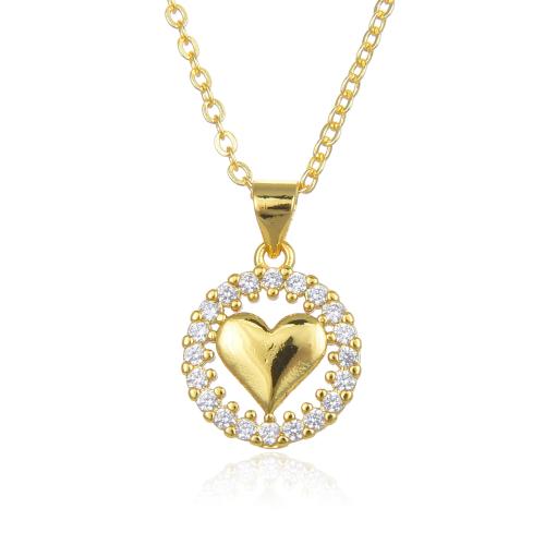 Cubic Zircon Micro Pave Brass Necklace, with 5cm extender chain, Round, plated, micro pave cubic zirconia & for woman & hollow, more colors for choice, Length:45 cm, Sold By PC