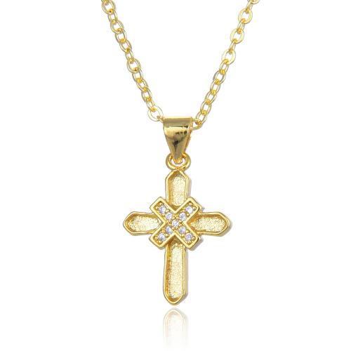 Cubic Zircon Micro Pave Brass Necklace, with 5cm extender chain, Cross, fashion jewelry & micro pave cubic zirconia & for woman, more colors for choice, Length:45 cm, Sold By PC