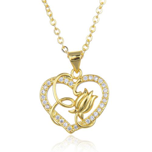 Cubic Zircon Micro Pave Brass Necklace, with 5cm extender chain, Heart, micro pave cubic zirconia & for woman & hollow, more colors for choice, Length:45 cm, Sold By PC