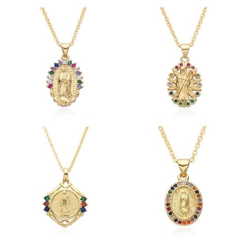 Cubic Zircon Micro Pave Brass Necklace, with 5cm extender chain, 18K gold plated, different styles for choice & micro pave cubic zirconia & for woman, Length:45 cm, Sold By PC