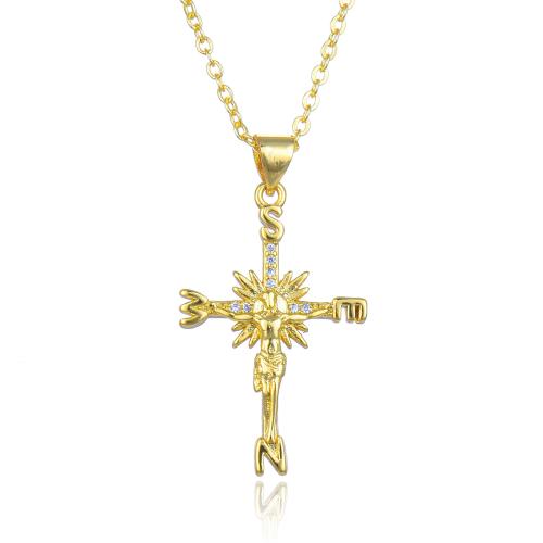 Cubic Zircon Micro Pave Brass Necklace, with 5cm extender chain, Cross, fashion jewelry & micro pave cubic zirconia & for woman, more colors for choice, Length:45 cm, Sold By PC