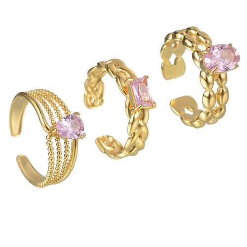 Anillo de dedo del acero inoxidable del Zirconia cúbico, acero inoxidable 304, 18K chapado en oro, diferentes estilos para la opción & micro arcilla de zirconia cúbica & para mujer, Vendido por UD