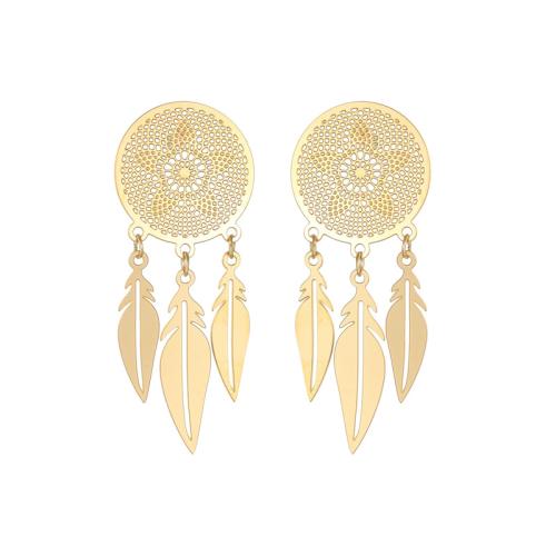 Stainless Steel Drop Earring, 304 Stainless Steel, Feather, 18K gold plated, fashion jewelry & for woman & hollow, Sold By Pair