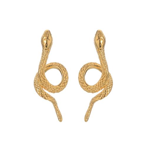 Серьги из нержавеющей стали, Нержавеющая сталь 304, Змея, Другое покрытие, ювелирные изделия моды & Женский & отверстие, Золотой, продается Пара