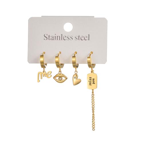 Stainless Steel Drop Earring, 304 Stainless Steel, plated, 4 pieces & different styles for choice & for woman, golden, Sold By Set