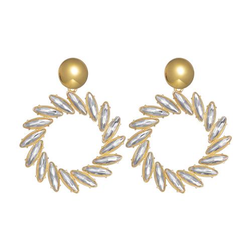 Stainless Steel Drop Earring, 304 Stainless Steel, plated, fashion jewelry & for woman & with rhinestone, golden, Sold By Pair