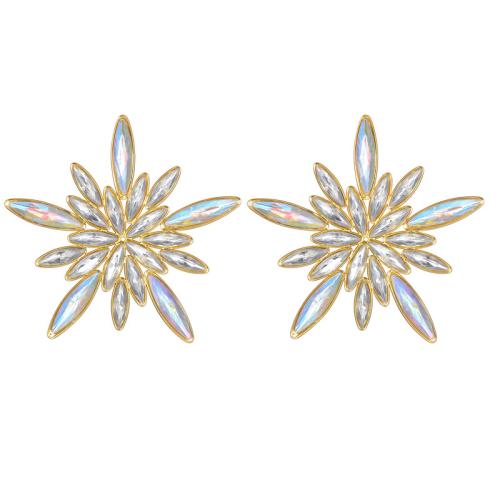 Stainless Steel Stud Earrings, 304 Stainless Steel, Flower, plated, fashion jewelry & for woman & with rhinestone, golden, Sold By Pair