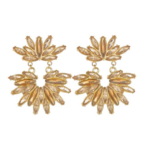 Stainless Steel Drop Earring, 304 Stainless Steel, Flower, plated, fashion jewelry & for woman & with rhinestone, golden, Sold By Pair