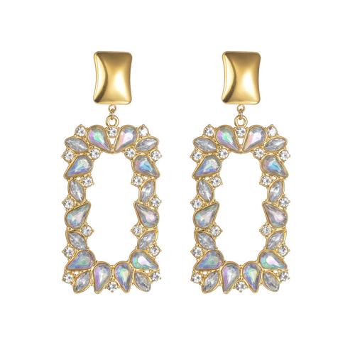 Нержавеющая сталь падение Серьги, Нержавеющая сталь 304, Квадратная форма, Другое покрытие, ювелирные изделия моды & Женский & со стразами, Золотой, продается Пара