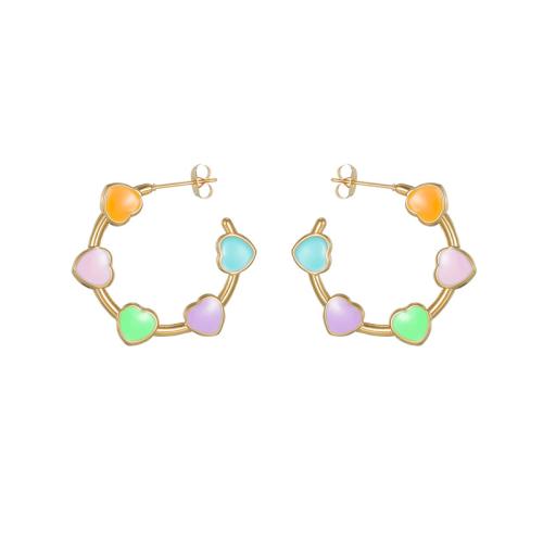 Stainless Steel Stud Earrings, 304 Stainless Steel, plated, fashion jewelry & for woman & enamel, golden, Sold By Pair