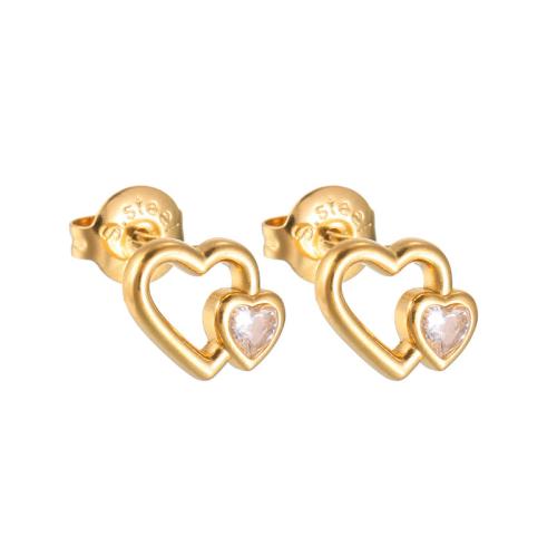 Stainless Steel Stud Earrings, 304 Stainless Steel, Heart, plated, different styles for choice & for woman & with rhinestone, golden, Sold By Pair