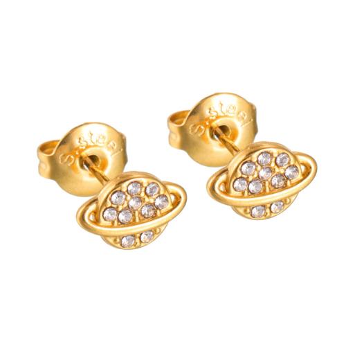 Stainless Steel Stud Earrings, 304 Stainless Steel, plated, different styles for choice & for woman & with rhinestone, golden, Sold By Pair