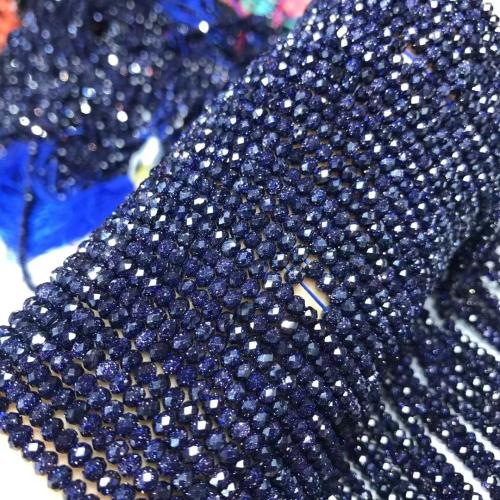 Perles en verre aventuriné bleu, pierre bleue d'or, poli, naturel & DIY & facettes, 3x4mm, Vendu par Environ 35-40 cm brin