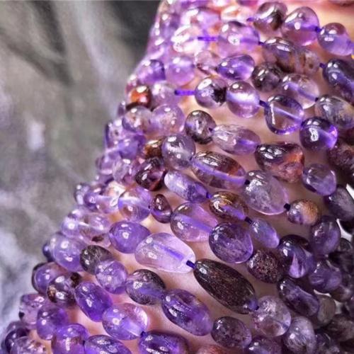 Granos de la joyería de cuarzo natural, Púrpura+Fantasma+Cuarzo, Pepitas, Bricolaje, 8mm, Vendido para aproximado 35-40 cm Sarta