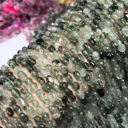 Natürlicher Quarz Perlen Schmuck, Rutilated Quarz, Klumpen, DIY, grün, 5x7mm, verkauft per ca. 35-40 cm Strang