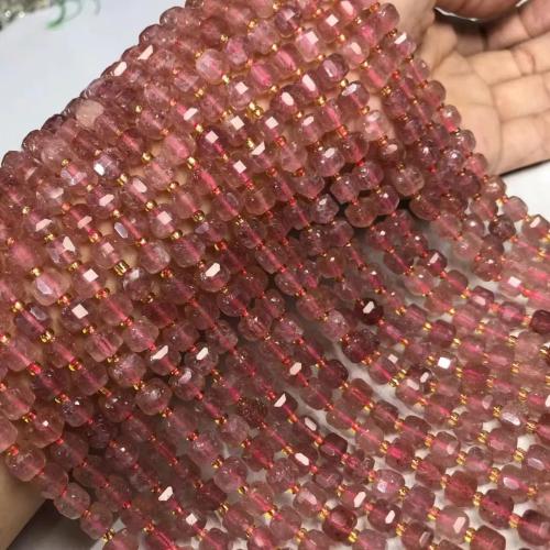 Natürlicher Quarz Perlen Schmuck, Strawberry Quartz, Quadrat, DIY, 7x7mm, verkauft per ca. 35-40 cm Strang