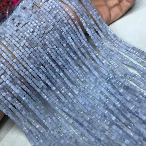 Abalorios de Ágata Azul, Cuadrado, natural & Bricolaje, 3x3mm, Vendido para aproximado 35-40 cm Sarta