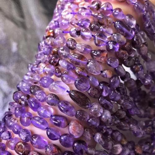 Quartz naturel bijoux perles, Purple-Phantom-Quartz, pepite, DIY, 6x8mm, Vendu par Environ 35-40 cm brin