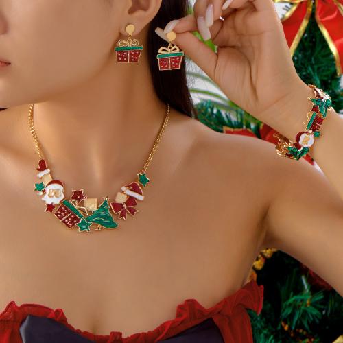 Tibetan Style Jewelry Sets, bangle & earring & necklace, gold color plated, Christmas Design & enamel, more colors for choice, Sold By Set
